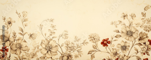 Vintage wallpaper with whimsical floral patterns background with empty space for text 