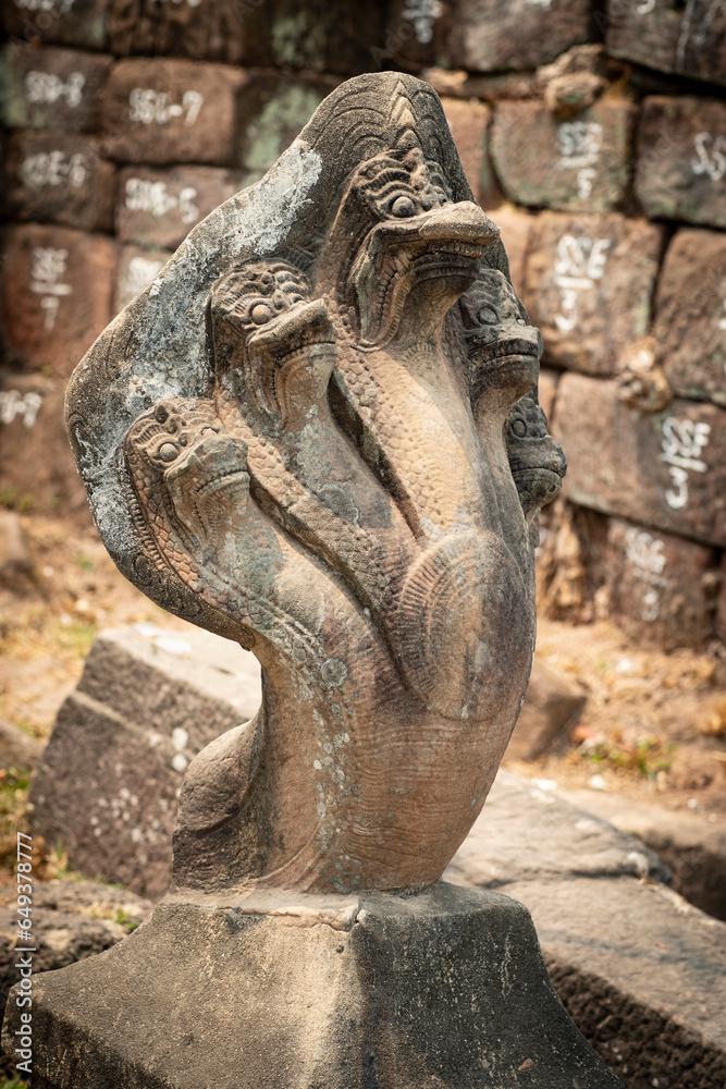 Carving of Five headed Naga at Wat Phou temple, Laos