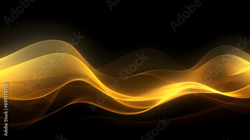 Soft Neon Waves in yellow Colors on a dark Background. Futuristic Wallpaper 