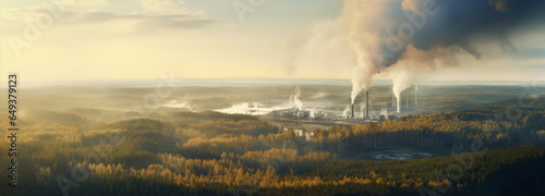 industrial landscape with heavy pollution produced by a large factory