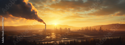 industrial landscape with heavy pollution produced by a large factory