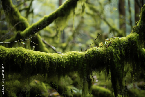 Moss on the tree in the rainforest. Nature background.