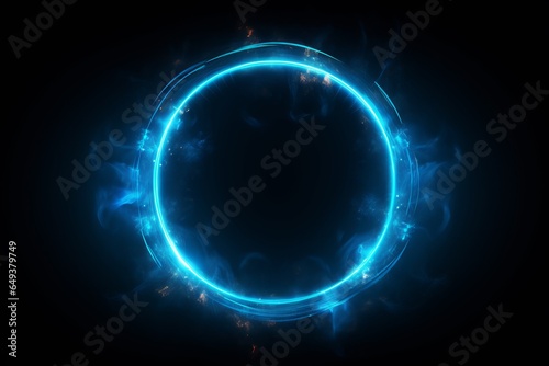 Neon blue color geometric circle on dark background
