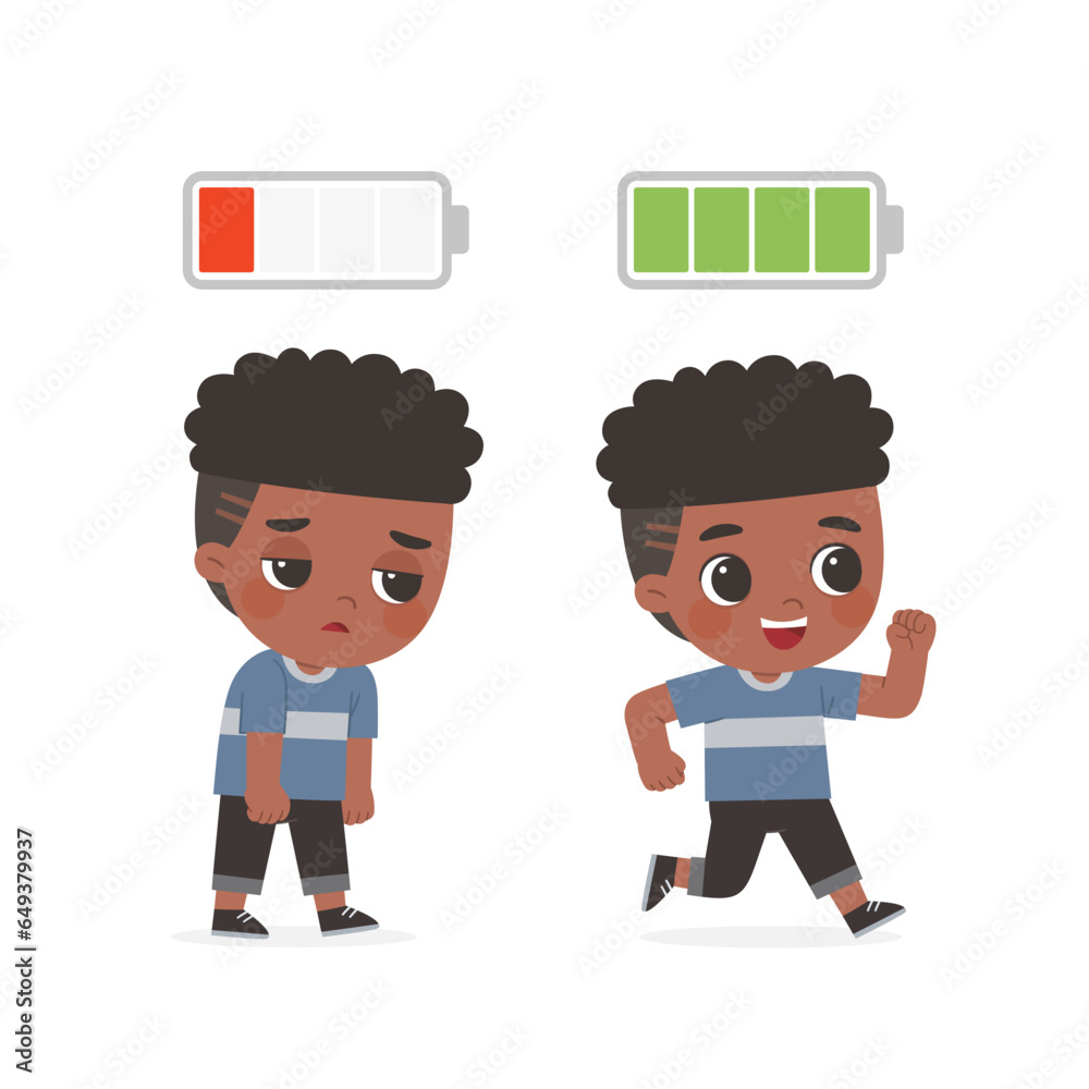 Active and tired kid. Happy and unhappy kid. Energetic and tired or exhausted boy and life energy. Active and tired kid. Happy and unhappy kid. Energetic and tired or exhausted boy and life energy.