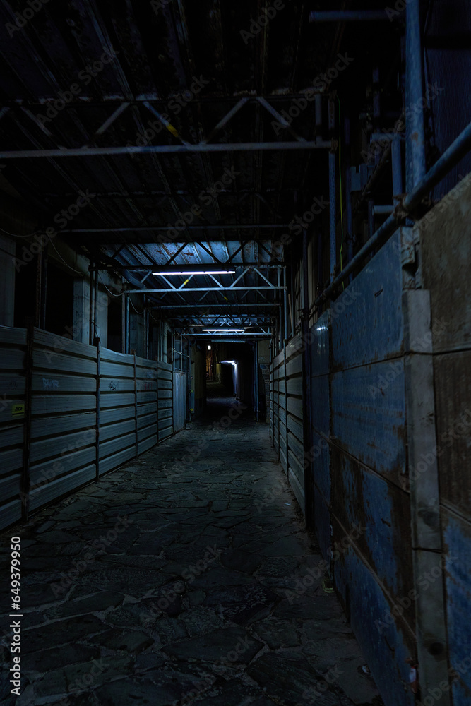 Fototapeta premium street with scaffolding and futuristic neon lights