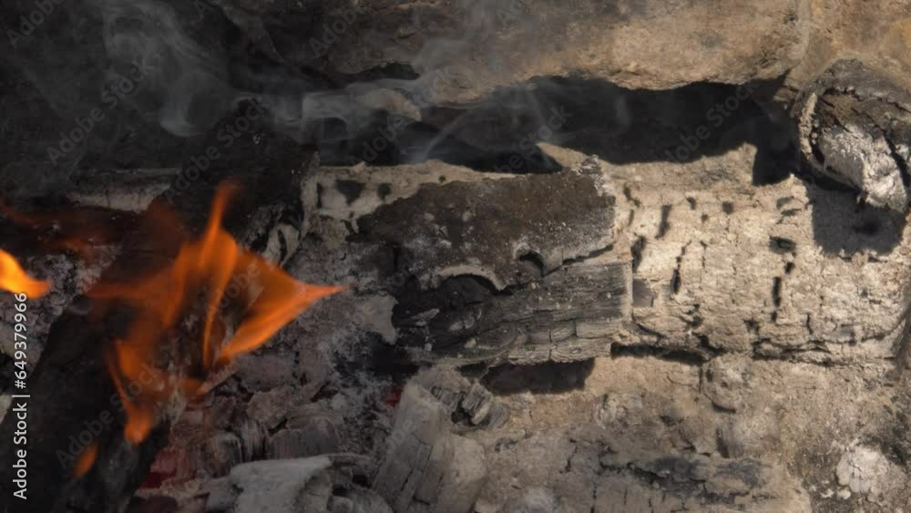 fire burning in oak wood beautiful flames slowly burning fire 4K 60