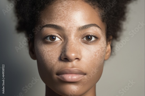 African American Woman with Textured Skin and Blemishes from Dermatitis - Skincare for Hyperpigmentation and Diversity photo