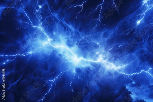 Blue Lightning - Abstract Electrical Background with Plasma and Fractal Art © AIGen