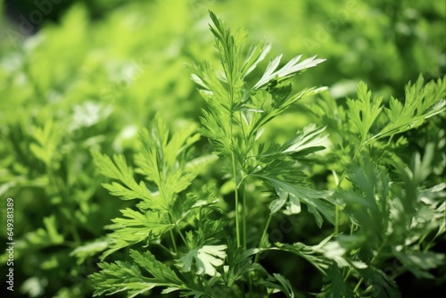 Sweet Wormwood Plant in Garden: Fresh Green Leaves of Annual Wormwood, Artemisia - a Sweet Aromatic Wild Plant photo