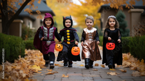 A group of kids in costumes celebrating Halloween