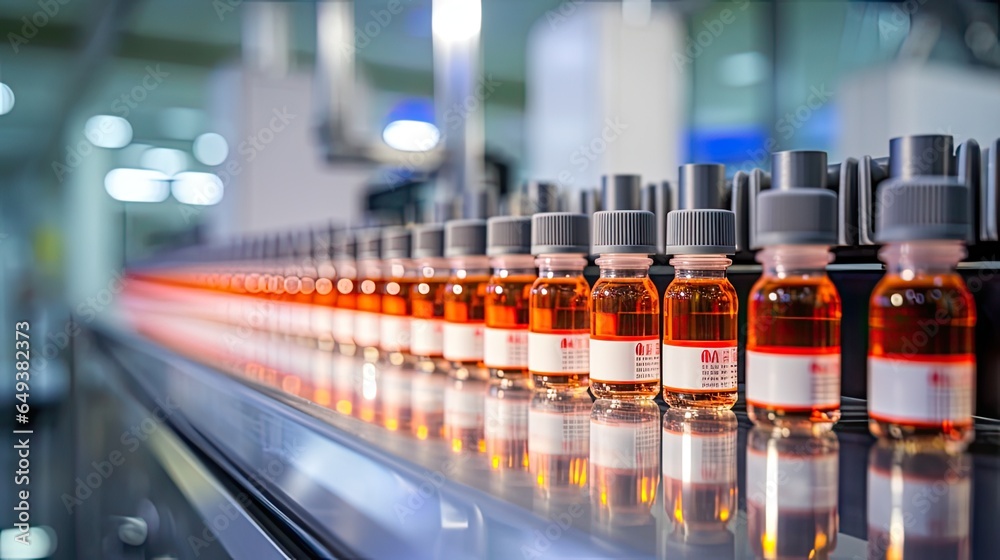 Medical vials on production line at pharmaceutical factory, Pharmaceutical machine working pharmaceutical glass bottles production line, health care, pandemic Medical vials on production line at pharmaceutical factory, Pharmaceutical machine working pharmaceutical glass bottles production line, health care, pandemic
