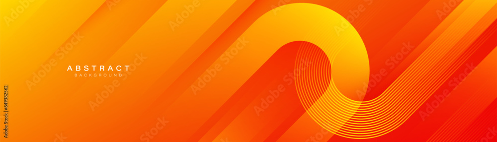 Orange abstract background with geometric shape. Modern gradient diagonal rounded lines. Dynamic shapes. Minimal geometric. Futuristic concept. Horizontal banner template. Vector illustration