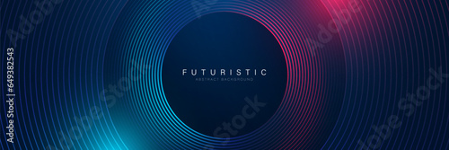 Futuristic abstract background. Glowing circle lines design. Modern shiny blue and pink geometric lines pattern. Future technology concept. Suit for poster, banner, cover, presentation, website, flyer