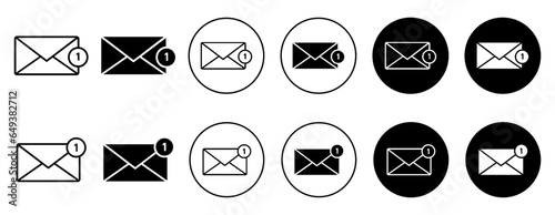 New email icon. 1 E mail received in mailbox symbol. One new mail alert message notification vector.  photo