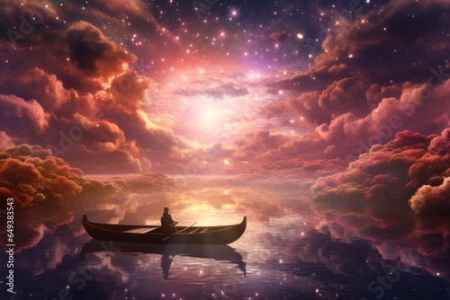 Sky is like paradise with the God in the boat
