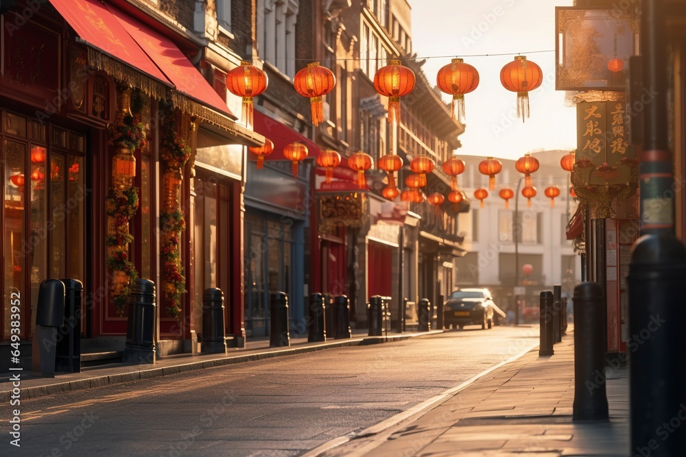 A nice chinatown street, lonely in the morning after a holiday.