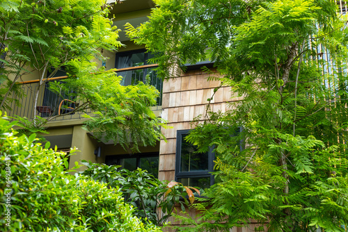 Home accommodation cover with green plant tree for eco building saving energy cooling house