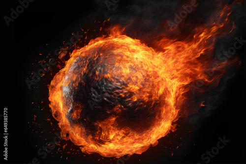 Fireball isolated on black background. Fiery overlay effect.