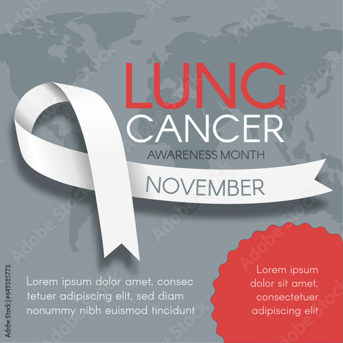 Card for Lung Cancer Awareness Month in November. Design a template with text and a white ribbon. Vector illustration.
