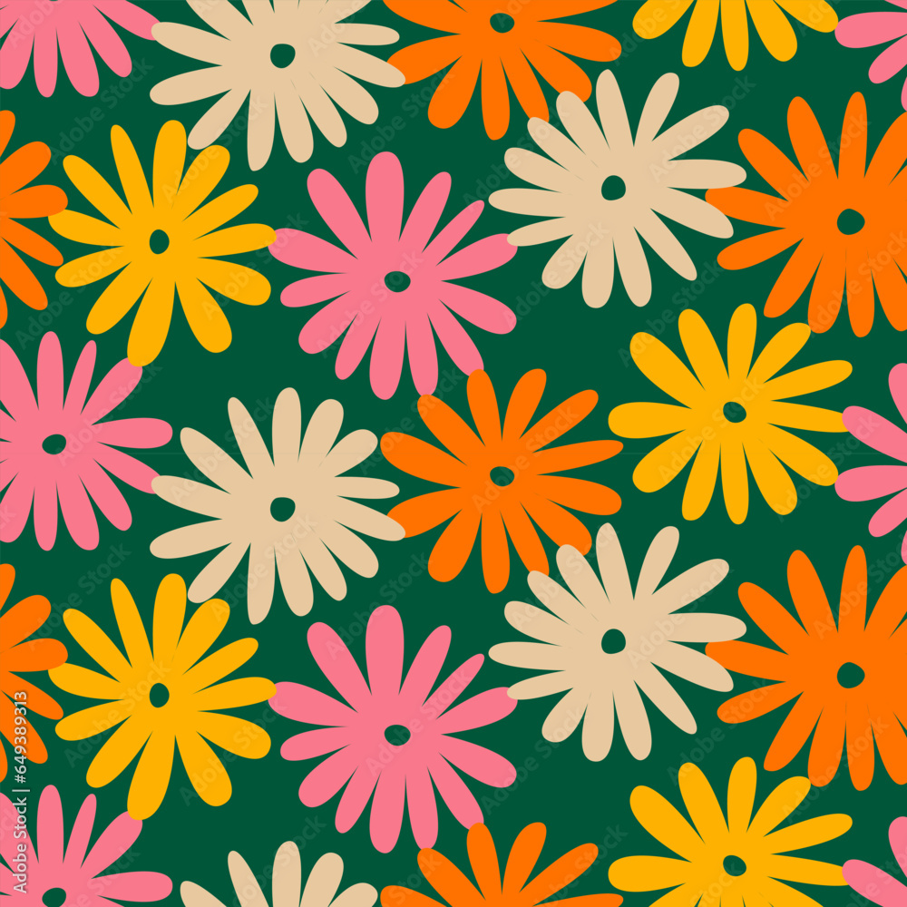 Fototapeta premium Hand drawn flowers, seamless patterns with floral for fabric, textiles, clothing, wrapping paper, cover, banner, home decor, abstract backgrounds.