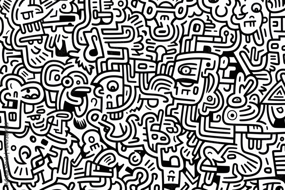 black-and-white abstract pattern with free-hand elements, ai tools generated image