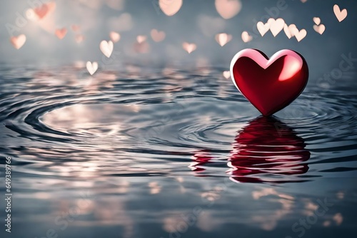red heart in water