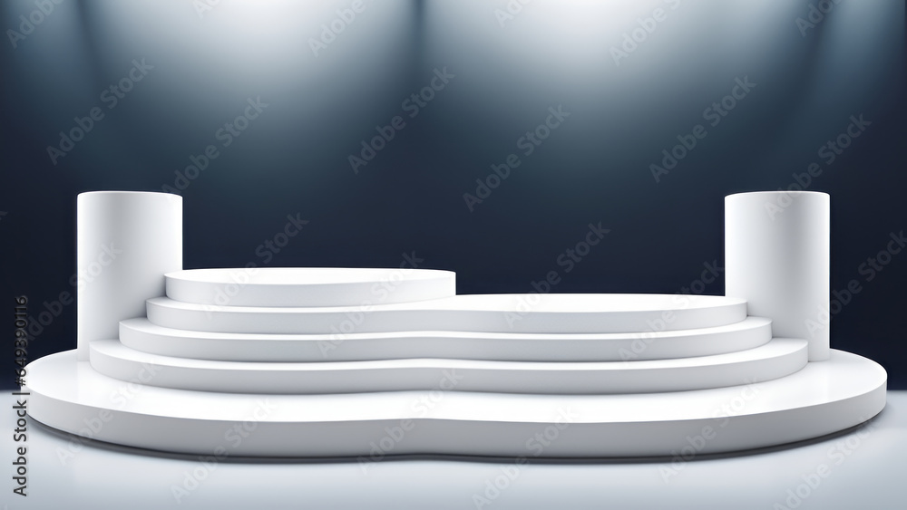 Obraz premium white podium with red carpet on stage