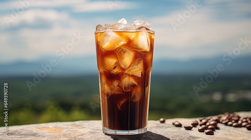 latte with ice on a black background