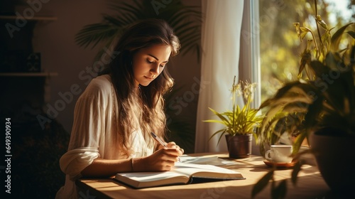 Beautiful and Smart Woman Writing on Blank Book Using Pen