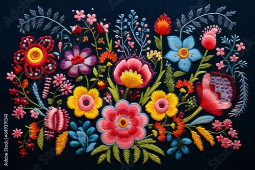Handcrafted Black Canvas with Floral Embroidery, Generative AI