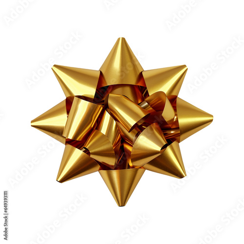 Gold star gift bow ribbon isolated on transparent or white background, png