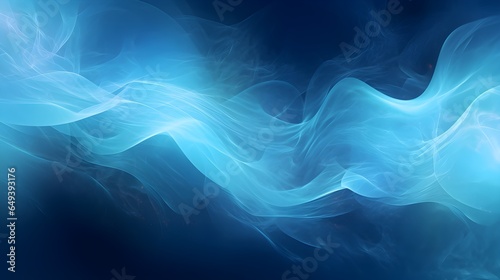 Blue air flow wave effect. Design for visualizing air or water flow. Abstract light air effect.Cold blue air currents on a black background, created with Generative AI technology. 
