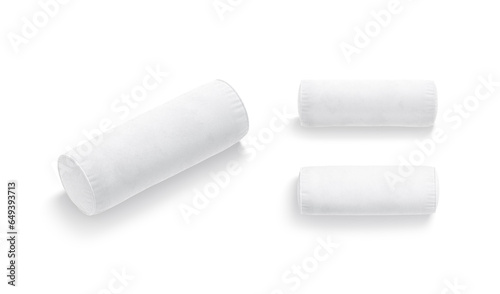 Blank white bolster pillow mockup, different views