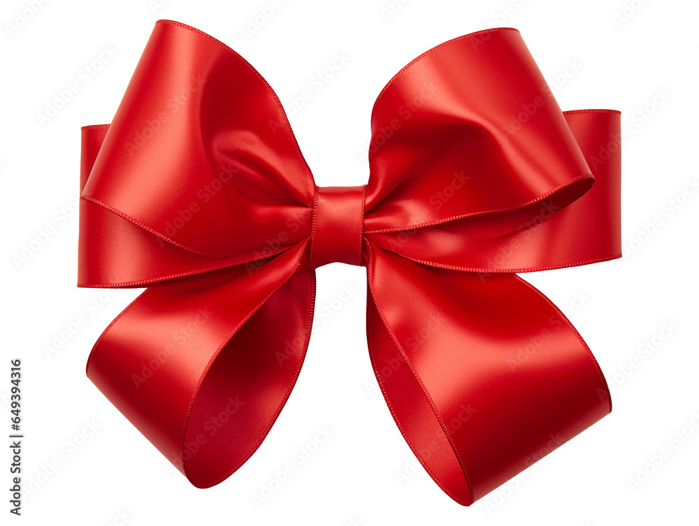 Red gift ribbon bow isolated on transparent or white background, png