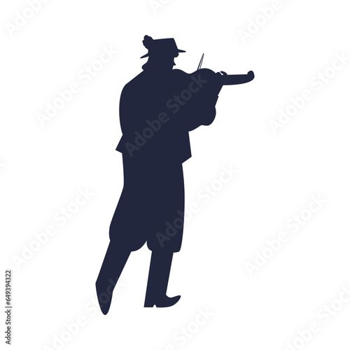 Gypsy man black silhouette playing music on violin vector illustration isolated.