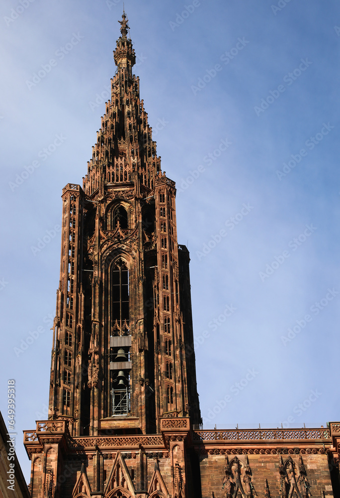 Single Bell Tower of the Cathedral of Strasbourg in France