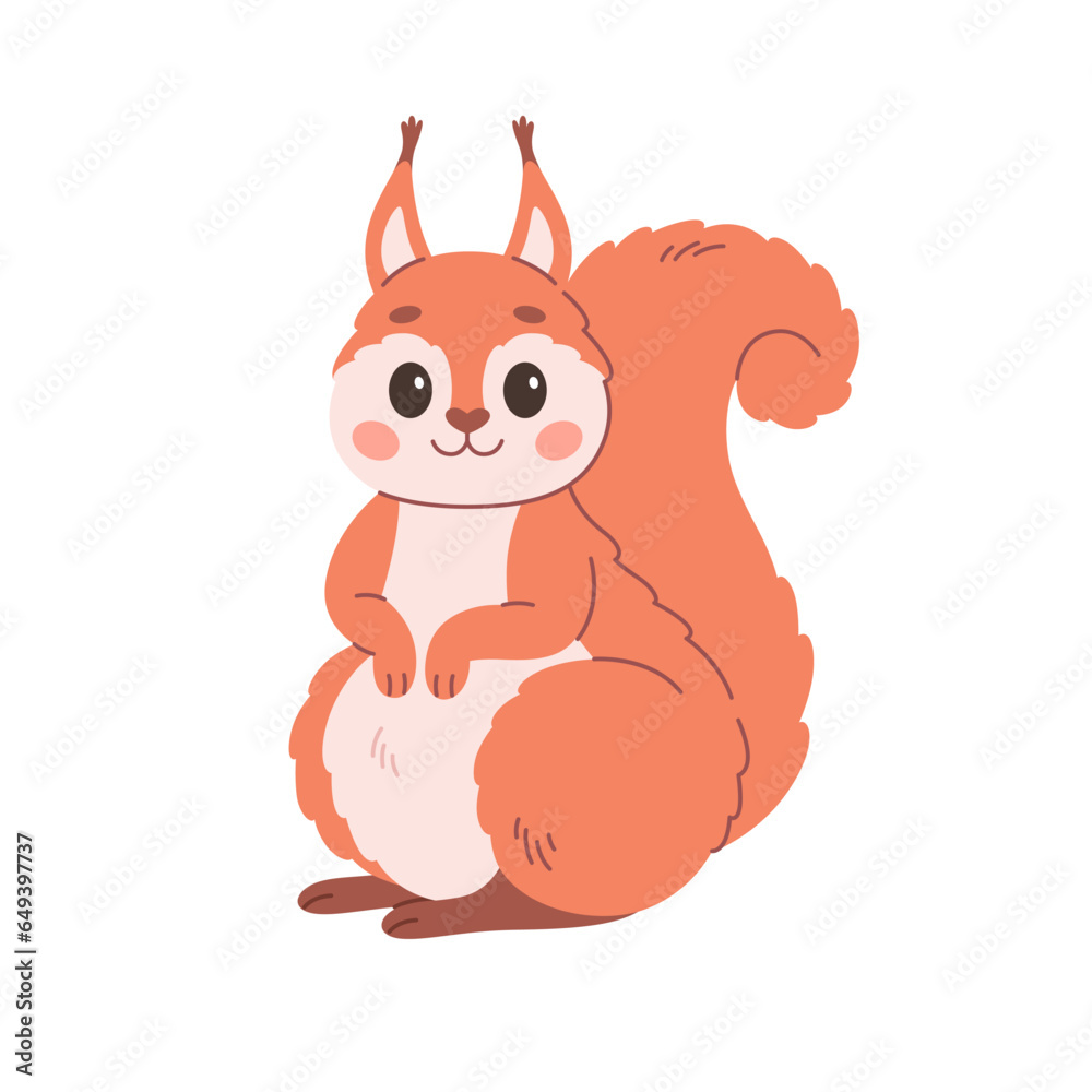 Obraz premium Cute squirrel. Woodland animal, fluffy rodent. Vector illustration in flat style