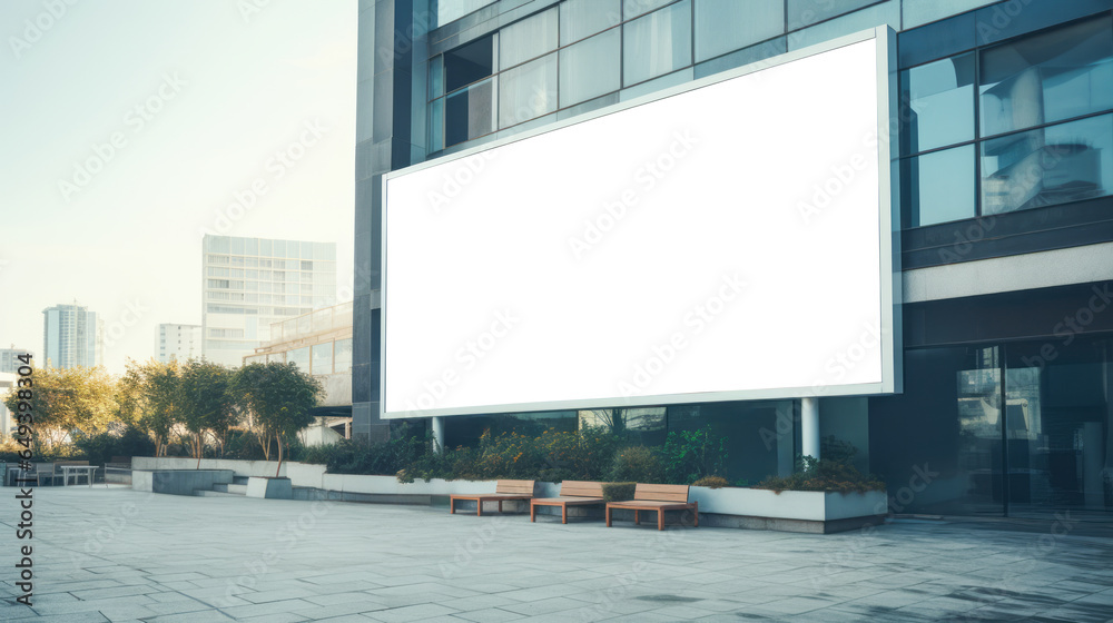 Empty building billboard mock up template poster. Street ad exterior. Modern design outdoor constraction. Ai generative illustration Empty building billboard mock up template poster. Street ad exterior. Modern design outdoor constraction. Ai generative illustration