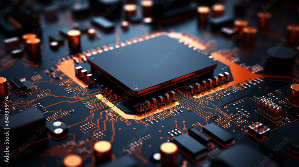 Closeup hardware background of motherboard. Circuit cpu microchip digital. Concept of technology. Ai generative illustration Closeup hardware background of motherboard. Circuit cpu microchip digital. Concept of technology. Ai generative illustration