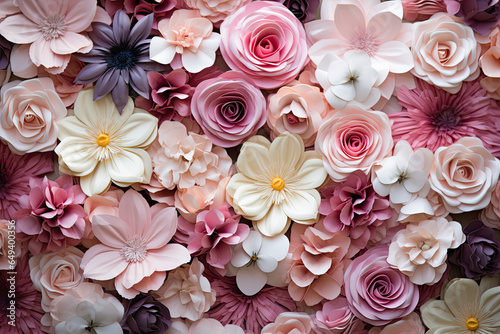 Closeup image of beautiful flowers wall background with amazing red and white roses