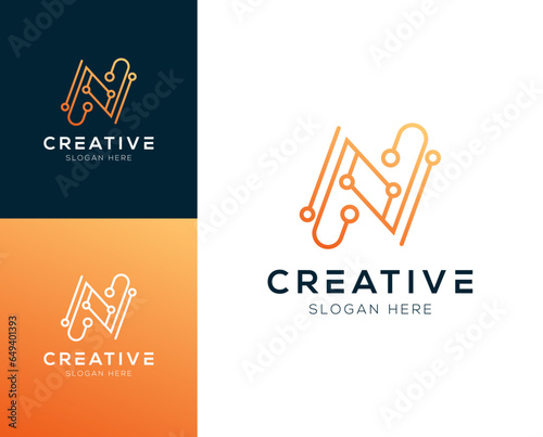 Abstract Initial letter N and Technology logo design vector illustration
