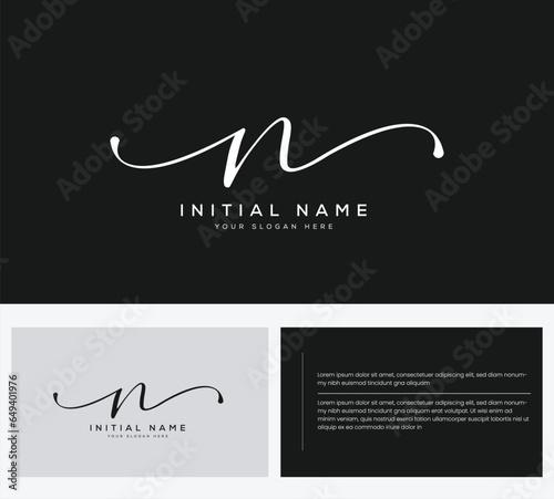 N initial letter handwriting and signature logo