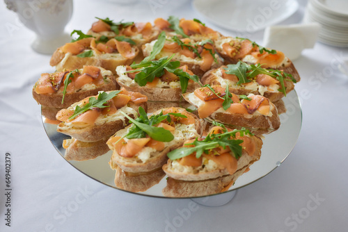 Sandwich with smoked salmon, tomato and parsley. Concept for healthy nutrition.