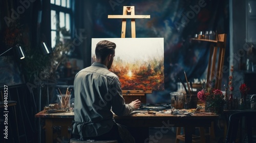 Man Painting Artwork on Canvas Full Painting