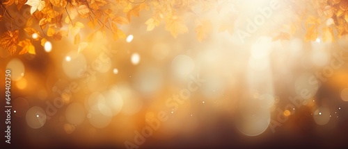 Blurred out fall season abstract nature background with lots of bokeh and a bright center spotlight and a subtle vignette border
