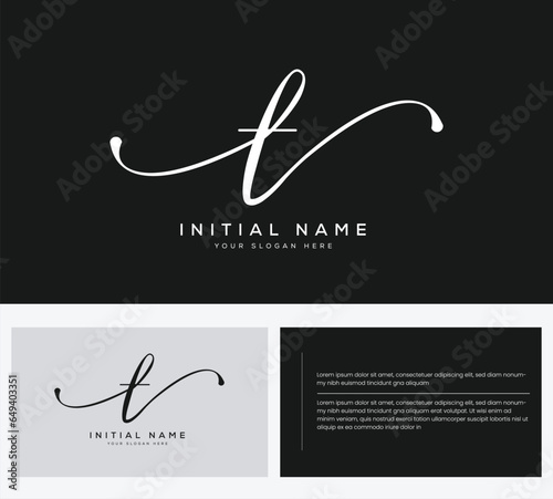 T initial letter handwriting and signature logo