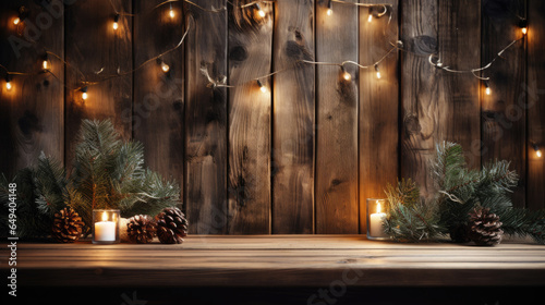 Christmas decoration on wooden background, flat lay. Space for text © Alexey