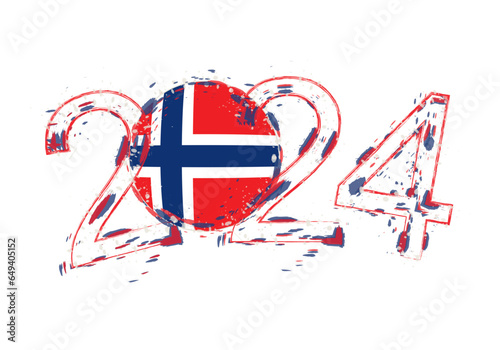 2024 Year in grunge style with flag of Norway.