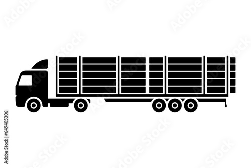 Timber truck icon. Black silhouette. Side view. Vector simple flat graphic illustration. Isolated object on a white background. Isolate.