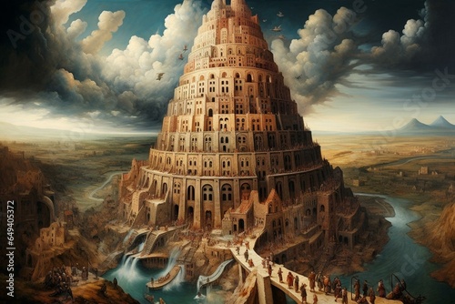 Photo Old tower of Babel. Generative AI